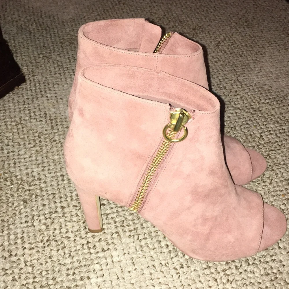 JOIE REAL SUEDE BLUSH COLOR PEEP TOE LEATHER SOLED EUC BOOTIES WORN 1x size eu40 - Picture 4 of 13